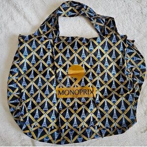 Monoprix Black, Gold and Blue Eiffel Tower Tote